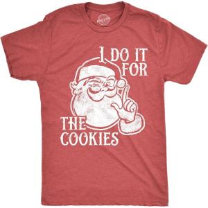 Mens Santa T Shirts Funny Christmas Party St Nick Xmas Joke Tees for Guys(Heather Red – for the Cookies)