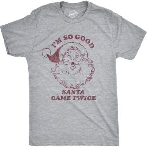 Mens Santa T Shirts Funny Christmas Party St Nick Xmas Joke Tees for Guys(Light Heather Grey – Came Twice)