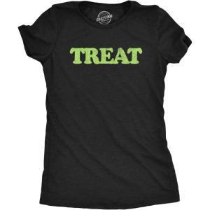 Treat and Treat T Shirts Funny Halloween Trick Or Treat Joke Tees for Men and Women(Heather Black – Womens Treat)