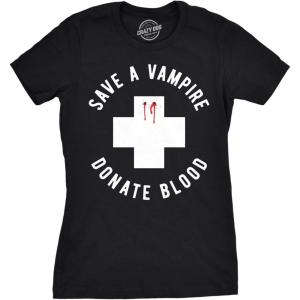 Womens Funny Halloween T Shirts Spooky Scary October Tees for Ladies(Heather Black – Donate Blood)