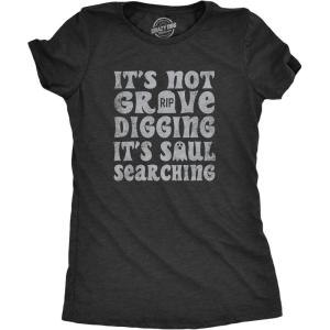 Womens Funny Halloween T Shirts Spooky Scary October Tees for Ladies(Heather Black – Grave)