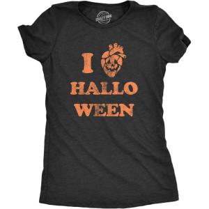 Womens Funny Halloween T Shirts Spooky Scary October Tees for Ladies(Heather Black – Heart Halloween)