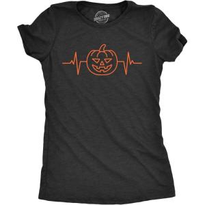 Womens Funny Halloween T Shirts Spooky Scary October Tees for Ladies(Heather Black – Pumpkin Heart)