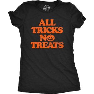 Womens Funny Halloween T Shirts Spooky Scary October Tees for Ladies(Heather Black – Tricks)