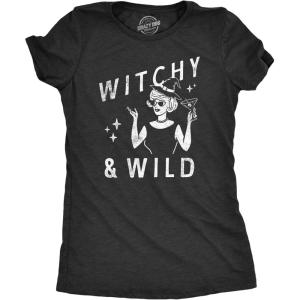 Womens Funny Halloween T Shirts Spooky Scary October Tees for Ladies(Heather Black – Witchy)
