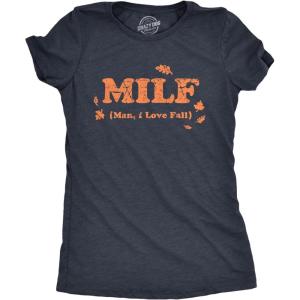 Womens Milf Man I Love Fall T Shirt Funny Autumn Season Halloween Lovers Tee for Ladies(Heather Navy – Fall)
