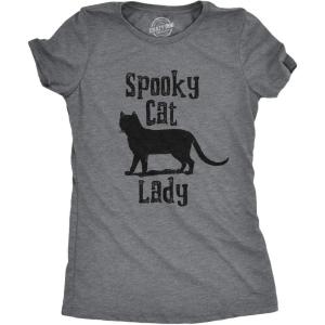 Womens Spooky Cat Lady T Shirt Funny Black Cat Halloween Tee(Dark Heather Grey)