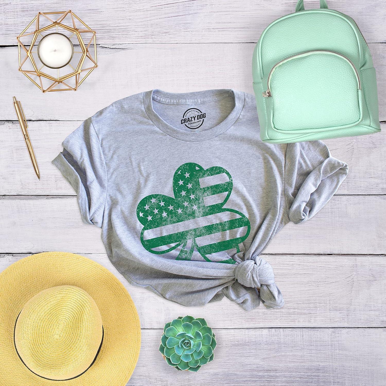 imageWomens American Shamrock Flag T Shirt USA Saint Patricks Day Clover GraphicLight Heather Grey