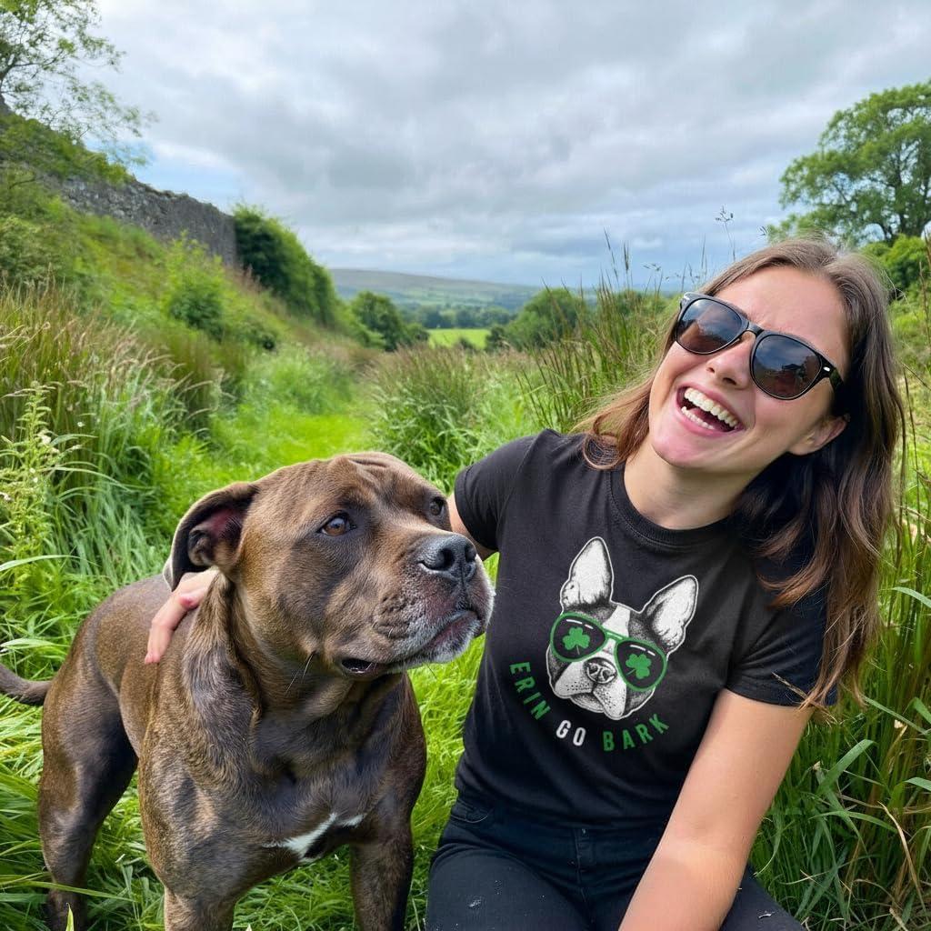 imageWomens Erin Go Bark T Shirt Funny Saint Patricks Day St Patty Clothes Dog TeeHeather Black