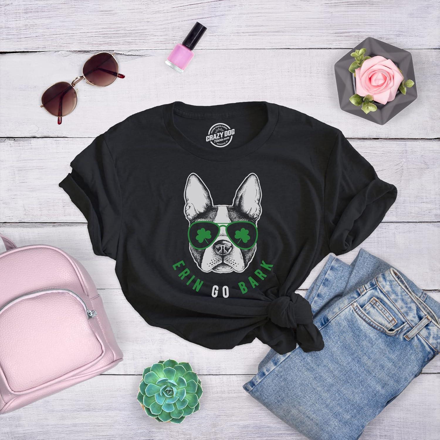 imageWomens Erin Go Bark T Shirt Funny Saint Patricks Day St Patty Clothes Dog TeeHeather Black
