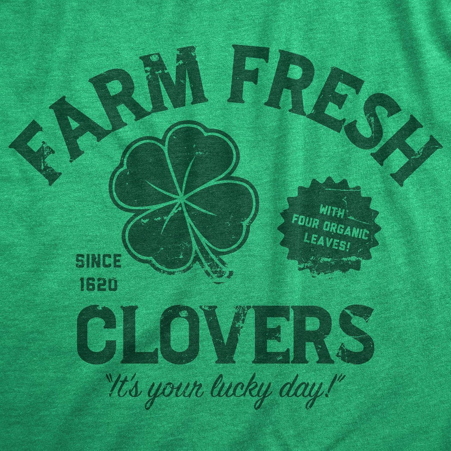 imageWomens Funny T Shirts Farm Fresh Clovers St Patricks Day Novelty Tee for LadiesHeather Green Clovers