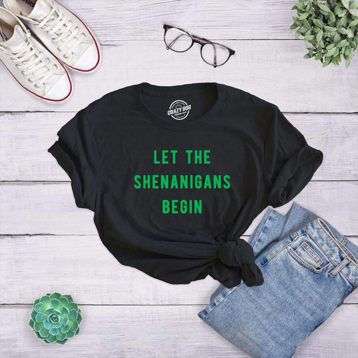 imageWomens Let The Shenanigans Begin T Shirt Funny Saint Patricks Day St Patty TeeHeather Black