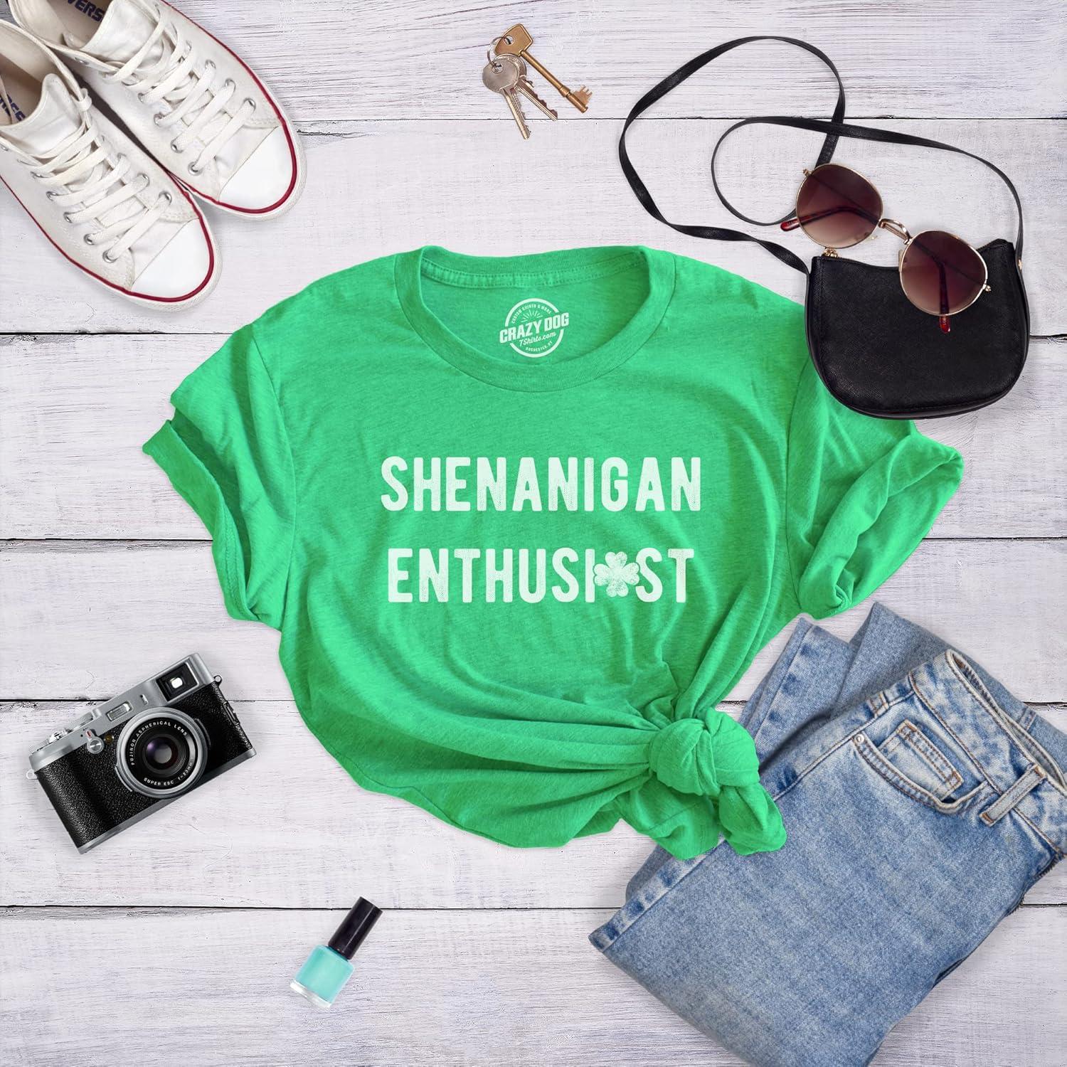 imageWomens Shenanigan Enthusiast T Shirt Funny St Patricks Day Party Novelty TeeHeather Green