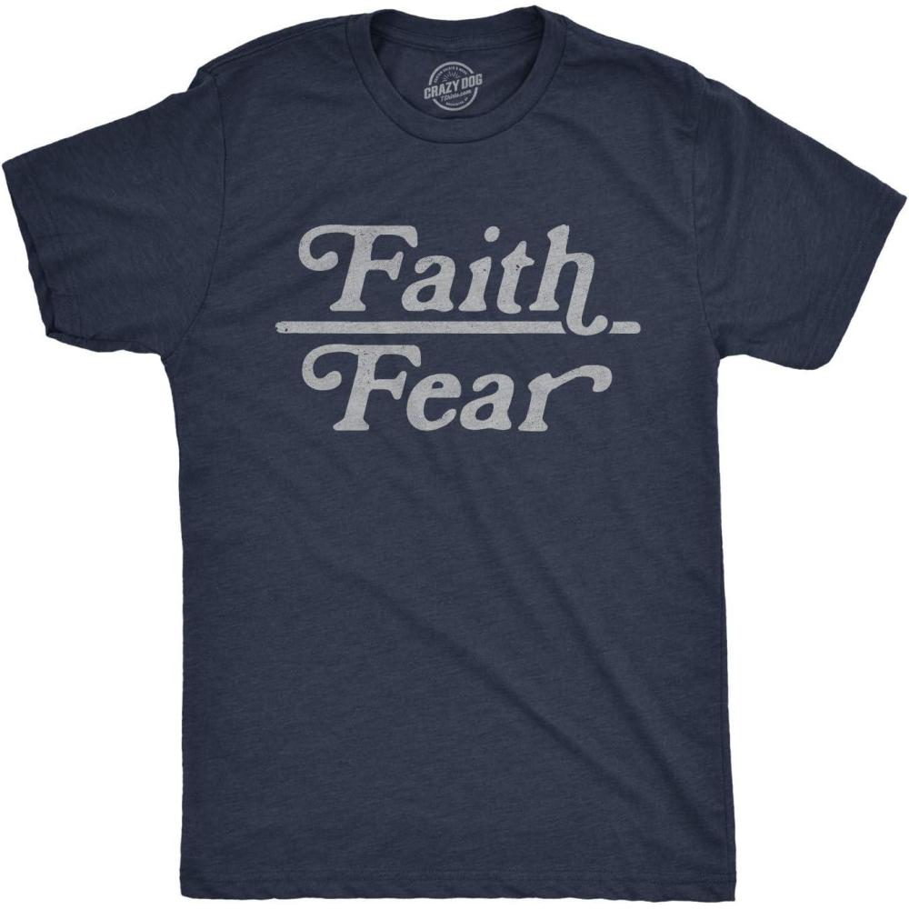 imageMens Faith Over Fear T Shirt Cute Religion Faithful Empowerment Novelty TeeHeather Navy Faith Over Fear