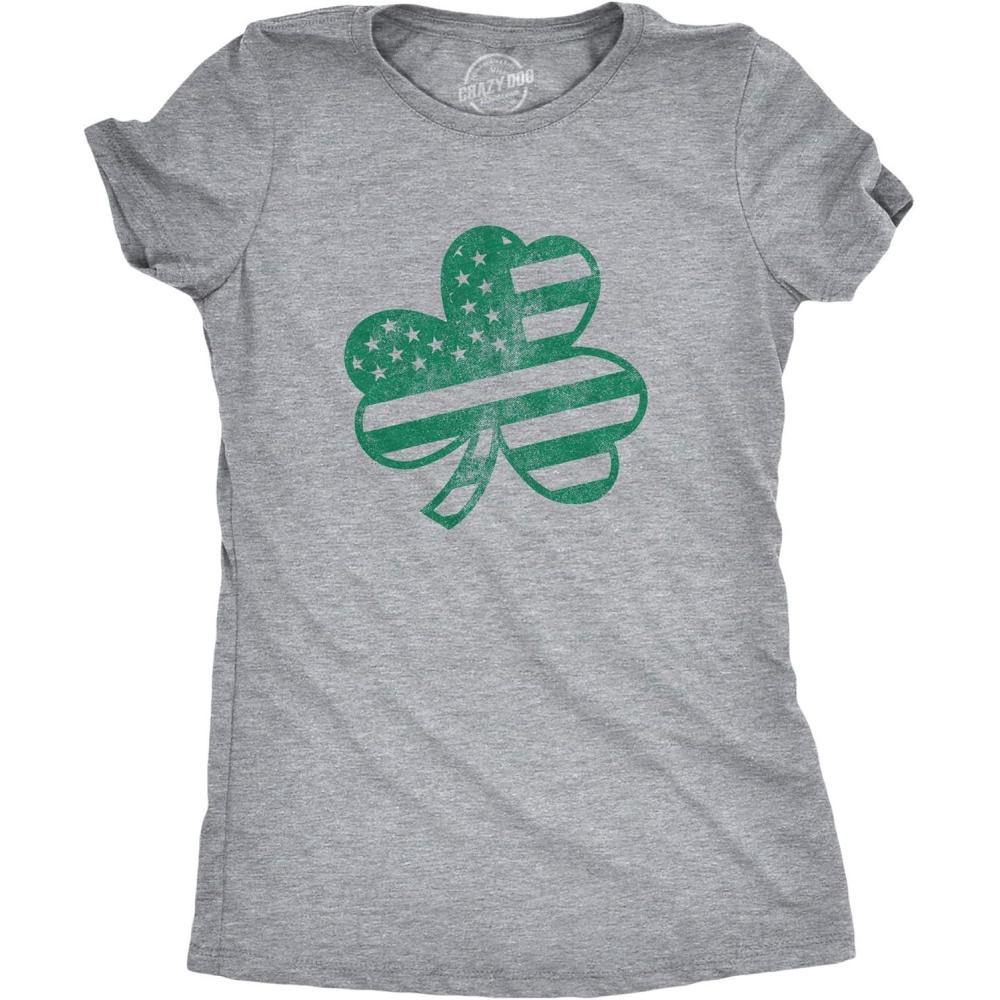 imageWomens American Shamrock Flag T Shirt USA Saint Patricks Day Clover GraphicLight Heather Grey