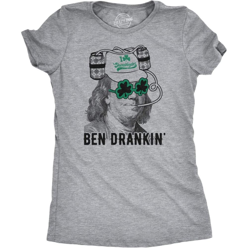imageWomens Ben Drankin T Shirt Funny Saint Patricks Day Clover Beer Franklin IrishLight Heather Grey