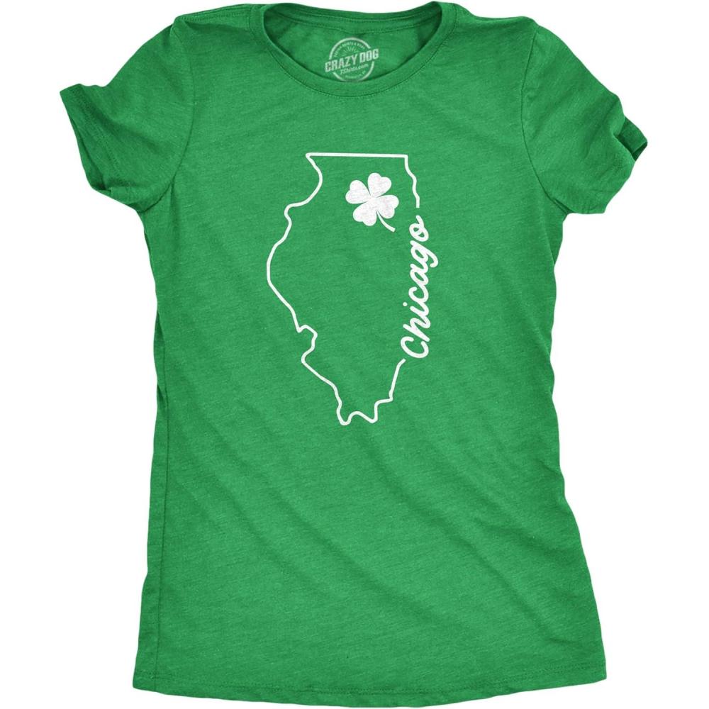 imageWomens Chicago Illinois Saint Patricks T Shirt Funny St Paddys Day Parade Novelty Graphic Tee for LadiesHeather Green