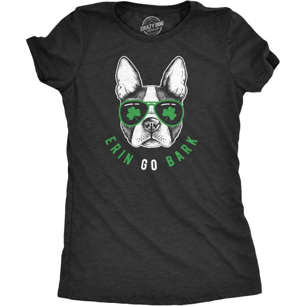imageWomens Erin Go Bark T Shirt Funny Saint Patricks Day St Patty Clothes Dog TeeHeather Black