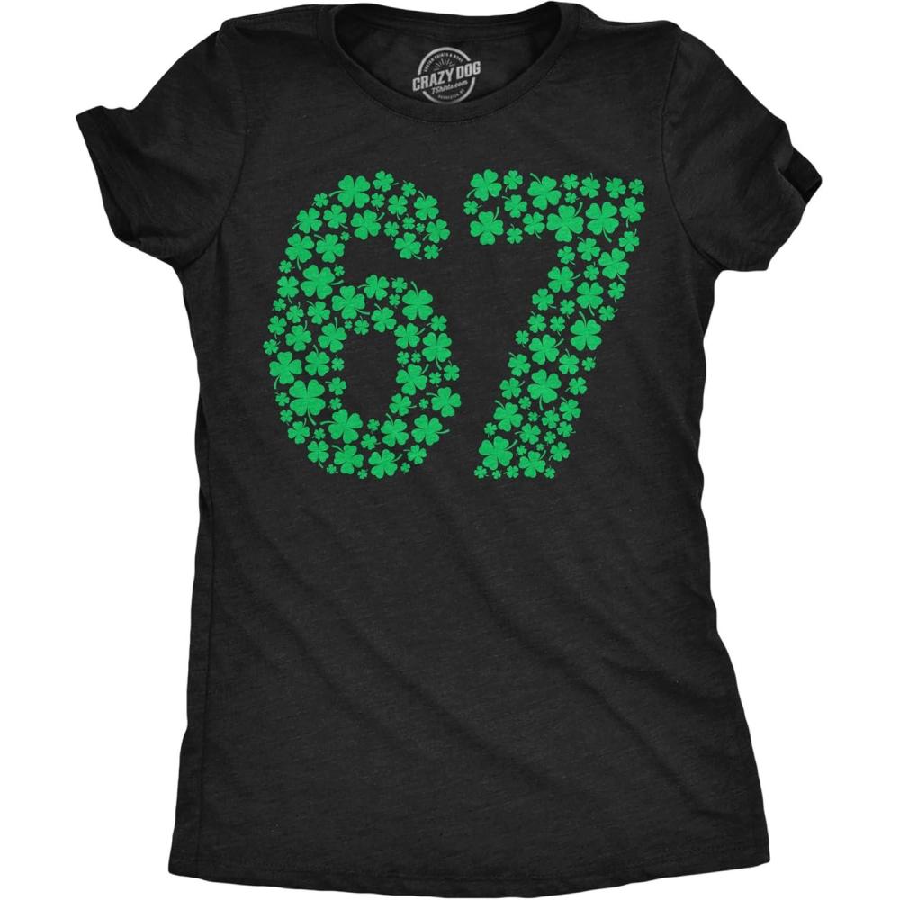 imageWomens Funny T Shirts 6 7 Clovers Sarcastic St Patricks Day Viral Tee for Ladies