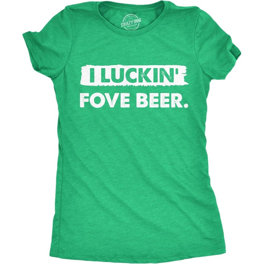 imageWomens Funny T Shirts I Luckin Fove Beer St Patricks Day Drinking Tee Funny T Shirts Saint Patricks Day Tops for Women Cool Beer Top Womens Novelty Tees Green XL