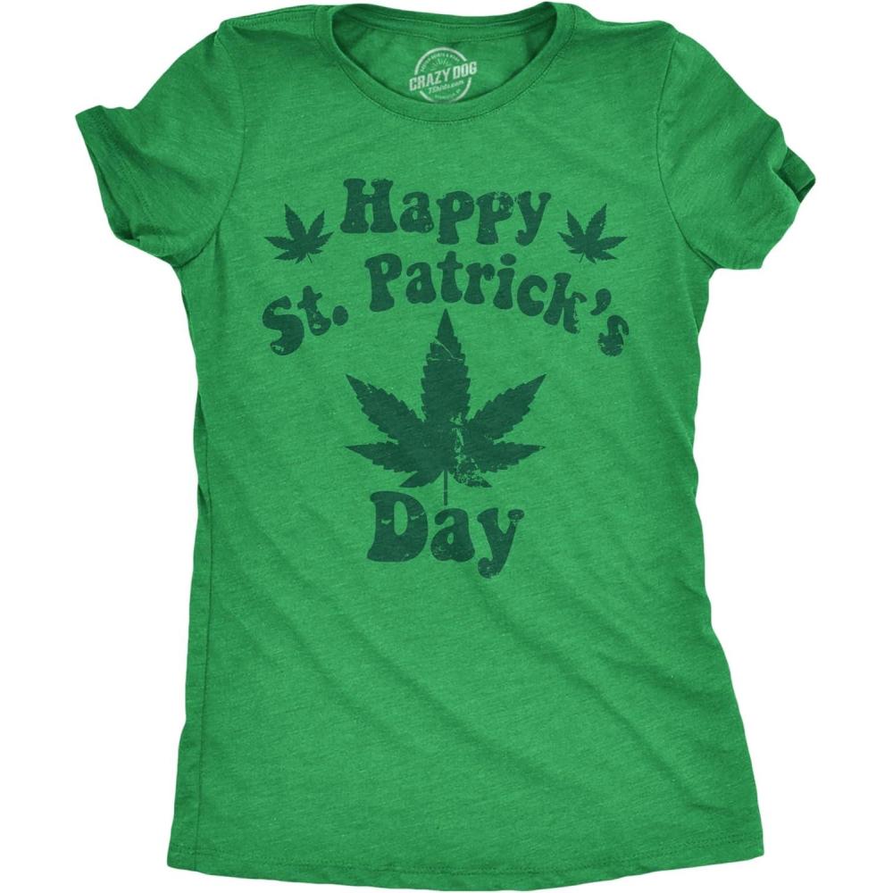 imageWomens Happy St Patricks Day Weed T Shirt Funny 420 Pot Saint Paddys Day Parade Lovers Tee for LadiesHeather Green Happy St Patricks Day