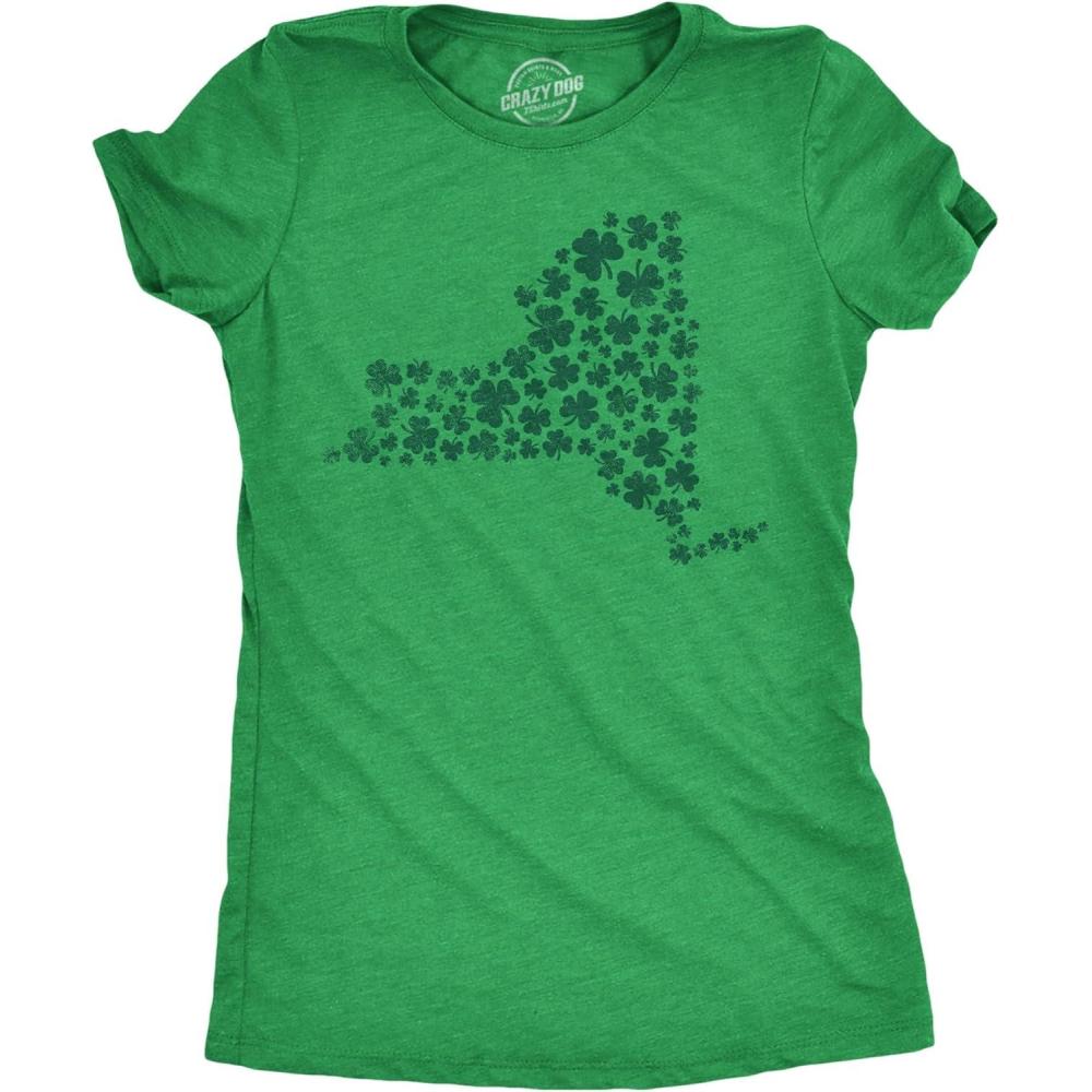imageWomens New York State Clover T Shirt Funny St Pattys Day Parade Four Leaf Shamrock Tee for LadiesHeather Green New York State Clovers