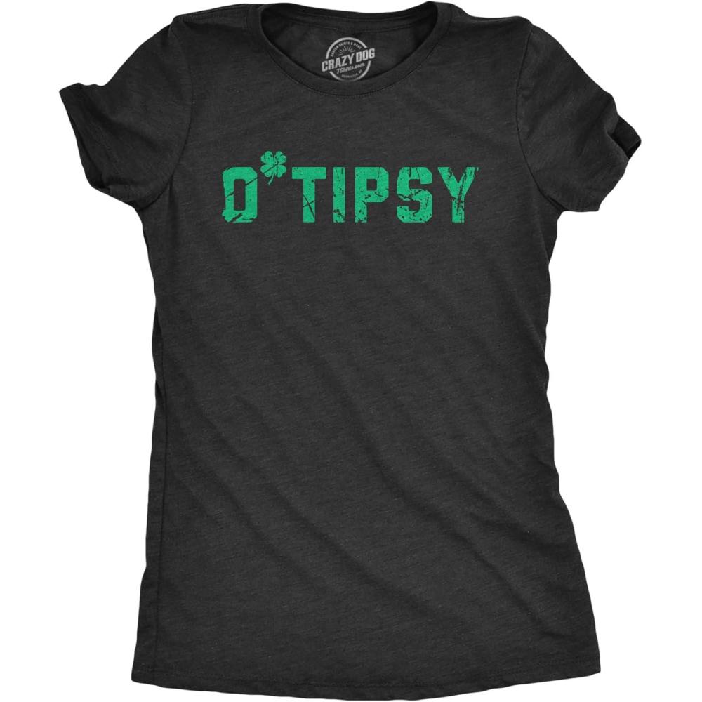 imageWomens OTipsy Funny St Patricks Day Drinking T Shirt for LadiesHeather Black Tipsy