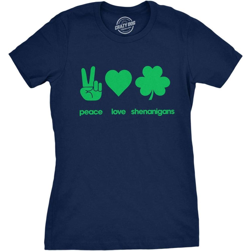 imageWomens Peace Love Shenanigans T Shirt Funny Novelty Patty Saint Patricks Day TeeNavy