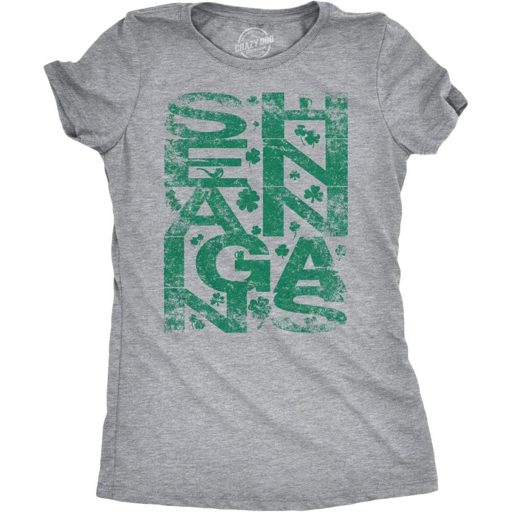 imageWomens Shenanigans Clover Funny Irish Saint Patricks Day Shamrock Pattys T ShirtLight Heather Grey