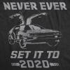 Mens Never Ever Set It to 2020 T Shirt Funny Time Travel Car Movie Graphic Tee(Heather Black)