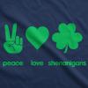 Womens Peace Love Shenanigans T Shirt Funny Novelty Patty Saint Patricks Day Tee(Navy)