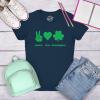 Womens Peace Love Shenanigans T Shirt Funny Novelty Patty Saint Patricks Day Tee(Navy)