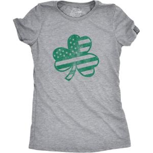 Womens American Shamrock Flag T Shirt USA Saint Patricks Day Clover Graphic(Light Heather Grey)
