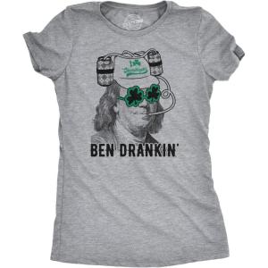 Womens Ben Drankin T Shirt Funny Saint Patricks Day Clover Beer Franklin Irish(Light Heather Grey)