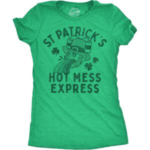 Womens Funny T Shirts St Patricks Hot Mess Express Sarcastic St Pattys Day Graphic Novelty Tee for Ladies