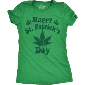 Womens Happy St Patricks Day Weed T Shirt Funny 420 Pot Saint Paddys Day Parade Lovers Tee for Ladies(Heather Green – Happy St. Patricks Day)