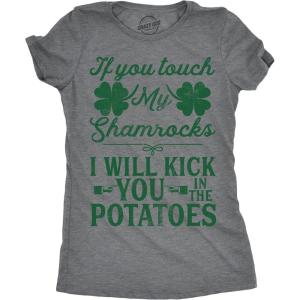 Womens If You Touch My Shamrocks I Will Kick You St Patricks Day Patty T Shirt(Dark Heather Grey)