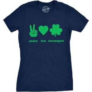 Womens Peace Love Shenanigans T Shirt Funny Novelty Patty Saint Patricks Day Tee(Navy)