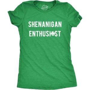 Womens Shenanigan Enthusiast T Shirt Funny St Patricks Day Party Novelty Tee(Heather Green)