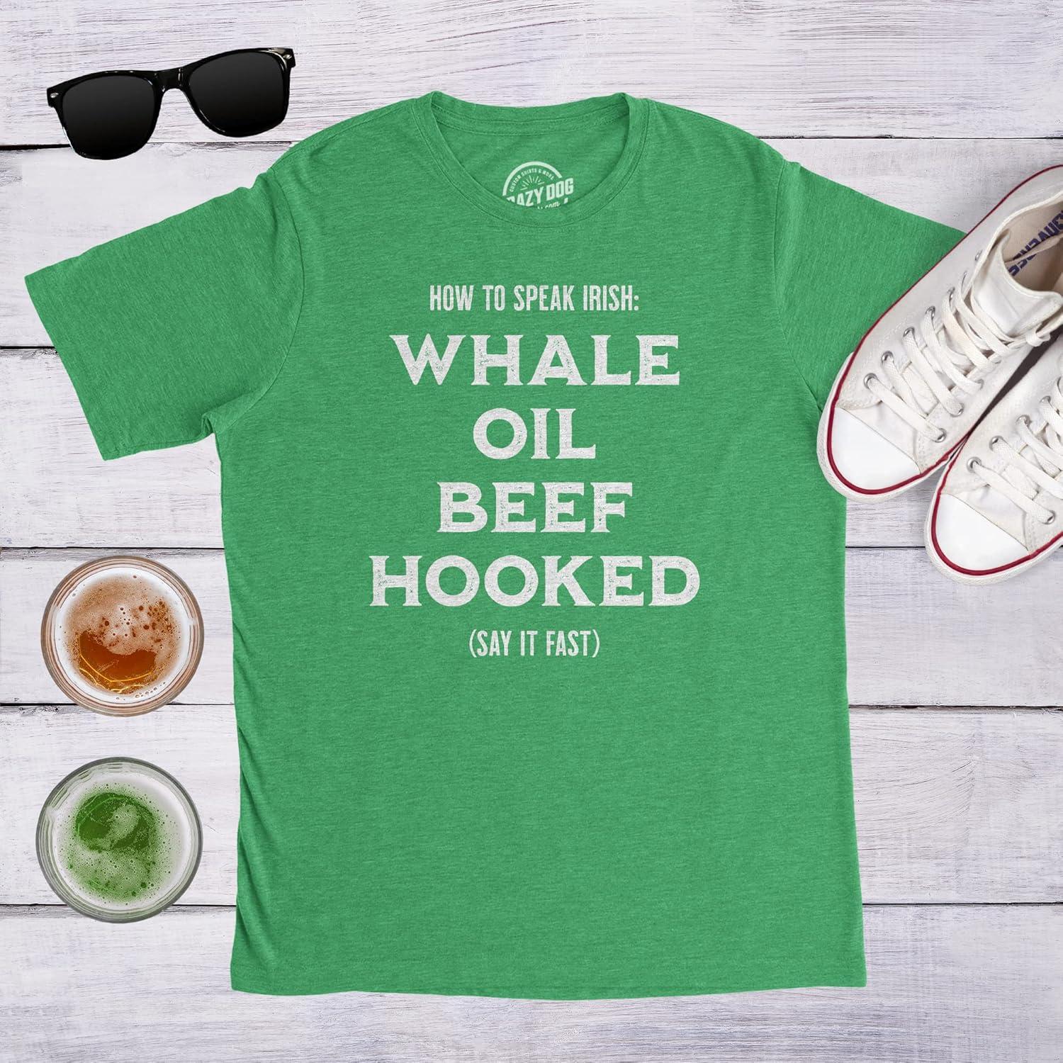imageCrazy Dog TShirts Whale Oil Beef Hooked Funny St Patricks Day TShirt for Men Heather Green L