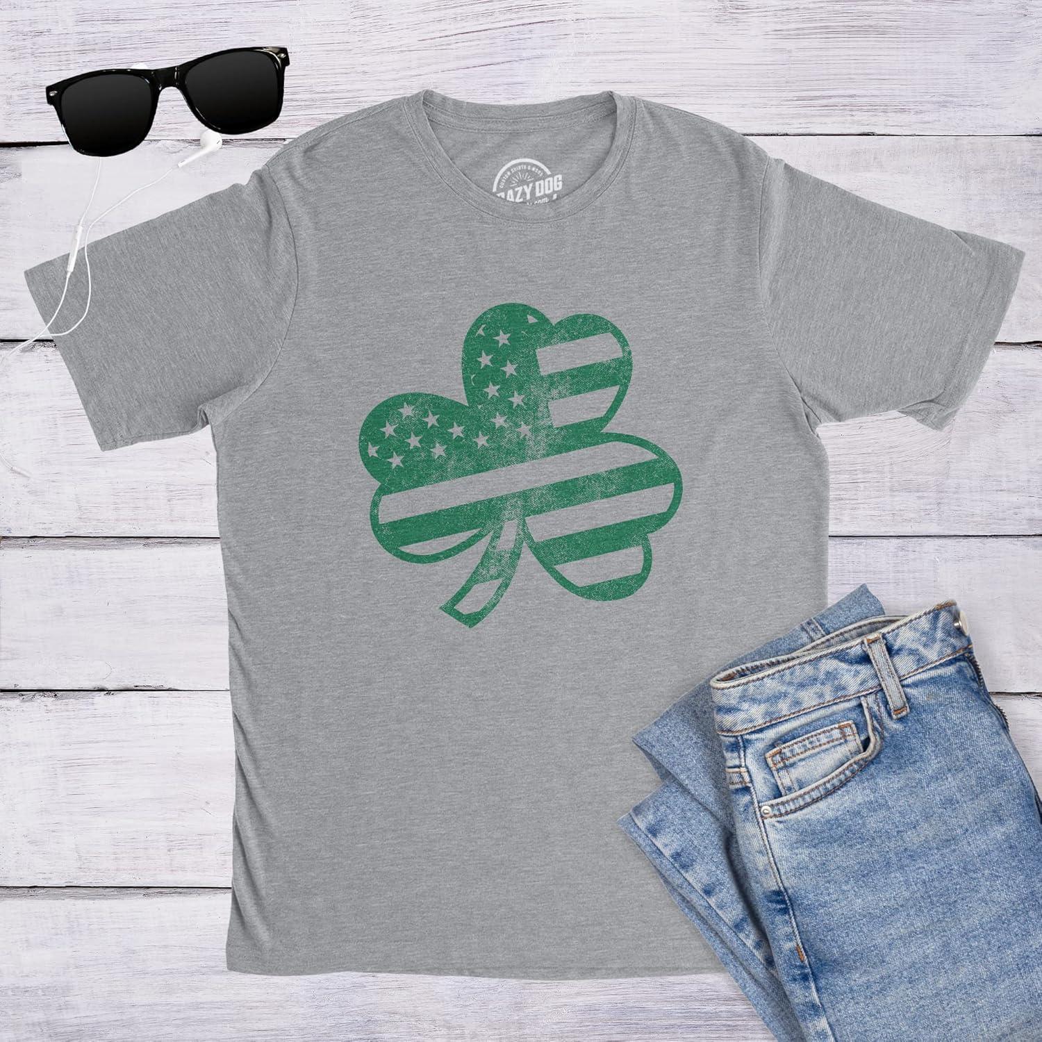 imageMens American Shamrock Flag T Shirt USA Cool Saint Patricks Day Clover GraphicLight Heather Grey