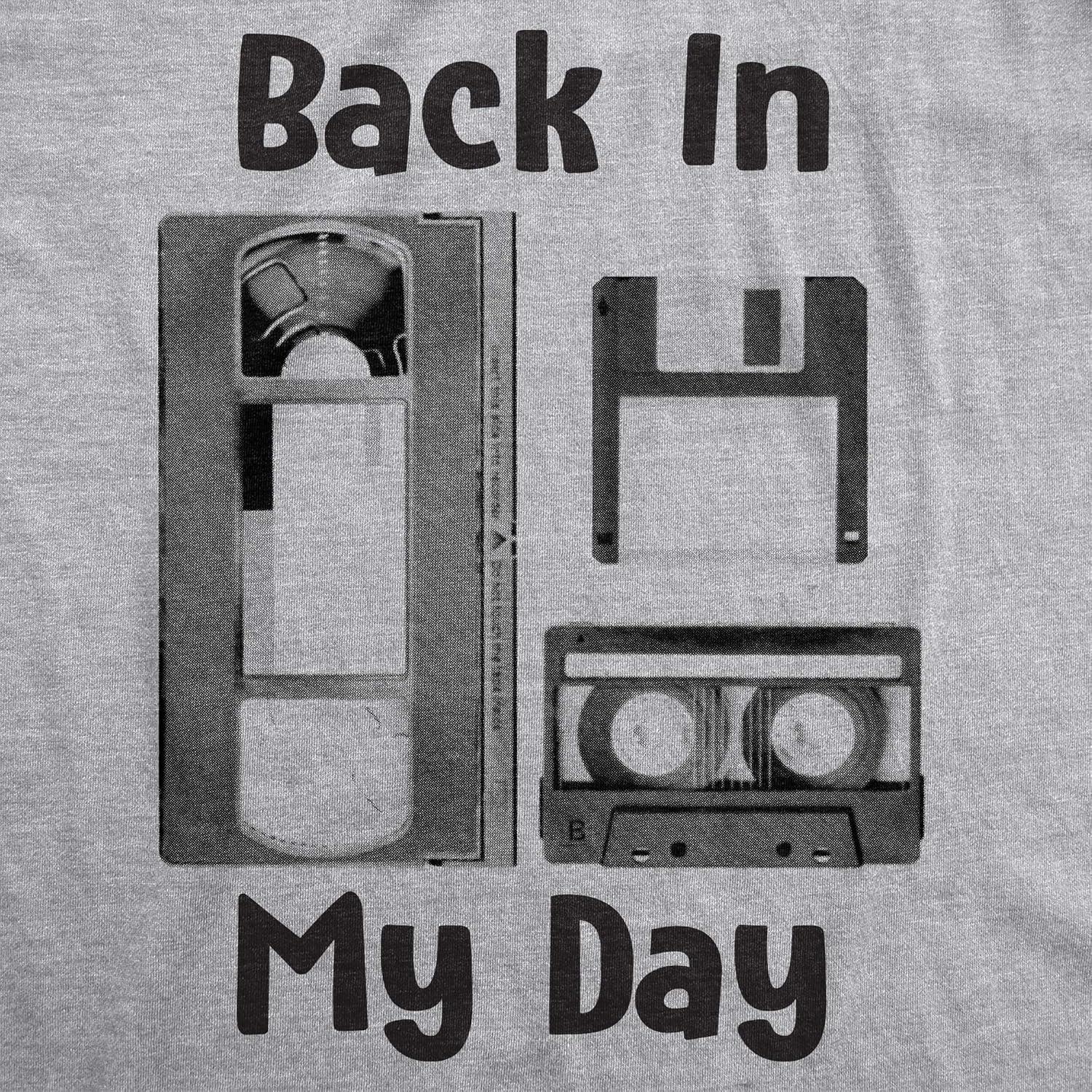 imageMens Back in My Day T Shirt Funny Old Tech Cassette Floppy Disk TeeLight Heather Grey