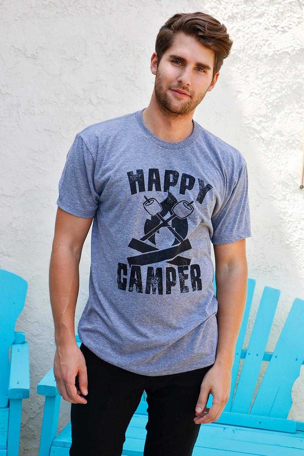 imageMens Funny Camping Shirts Think Outside and Happy Camper Nature Tees for GuysHeather Red Happy Camper