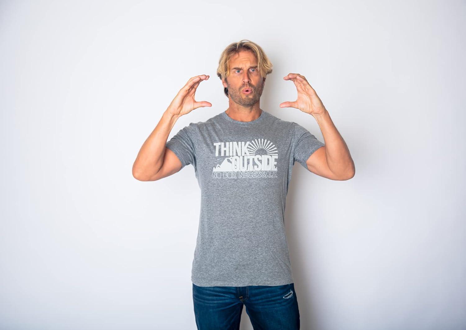imageMens Funny Camping Shirts Think Outside and Happy Camper Nature Tees for GuysHeather Red Think Outside