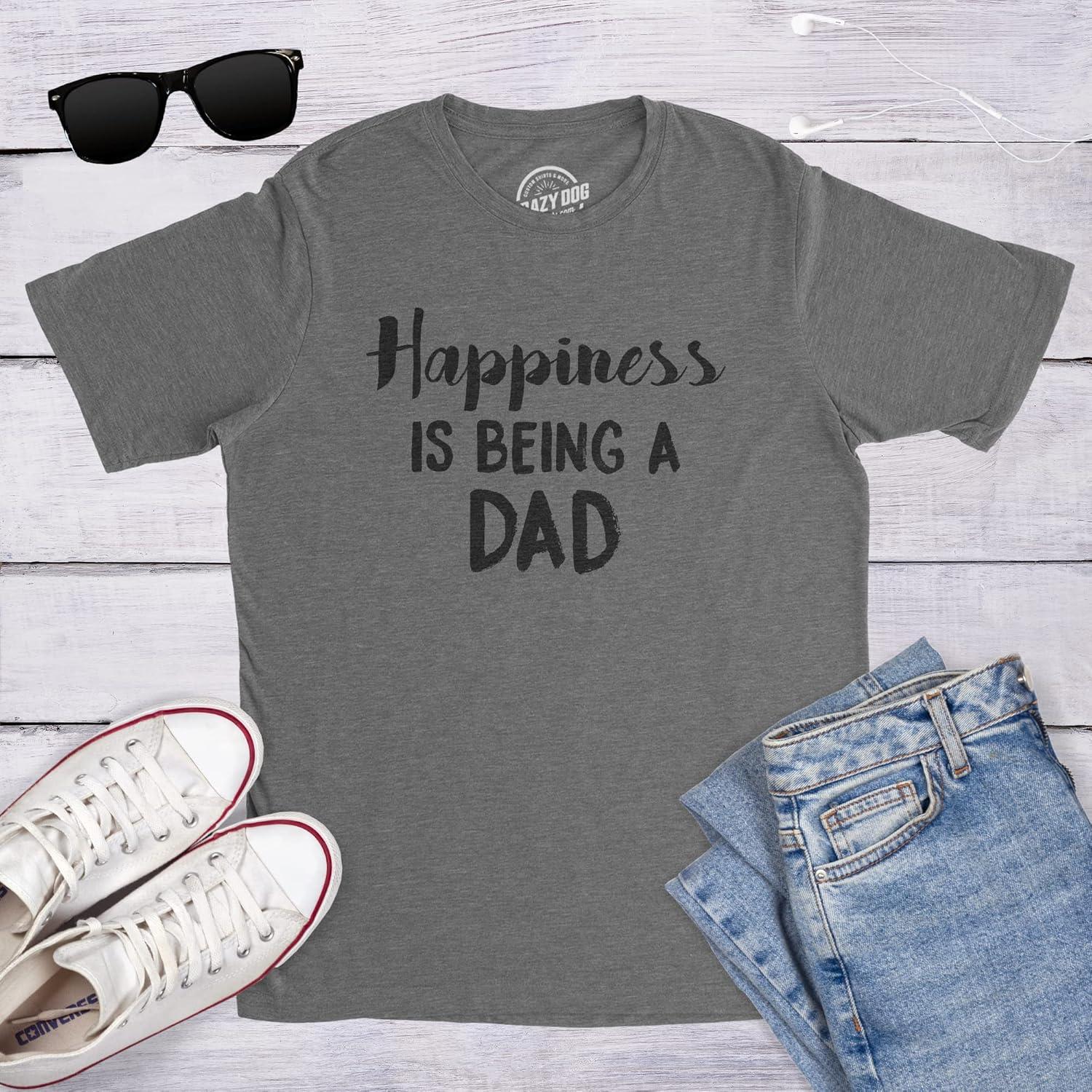 imageMens Happiness is Being a Dad Perfect Fathers Day Family Proud Parent T ShirtDark Heather Grey