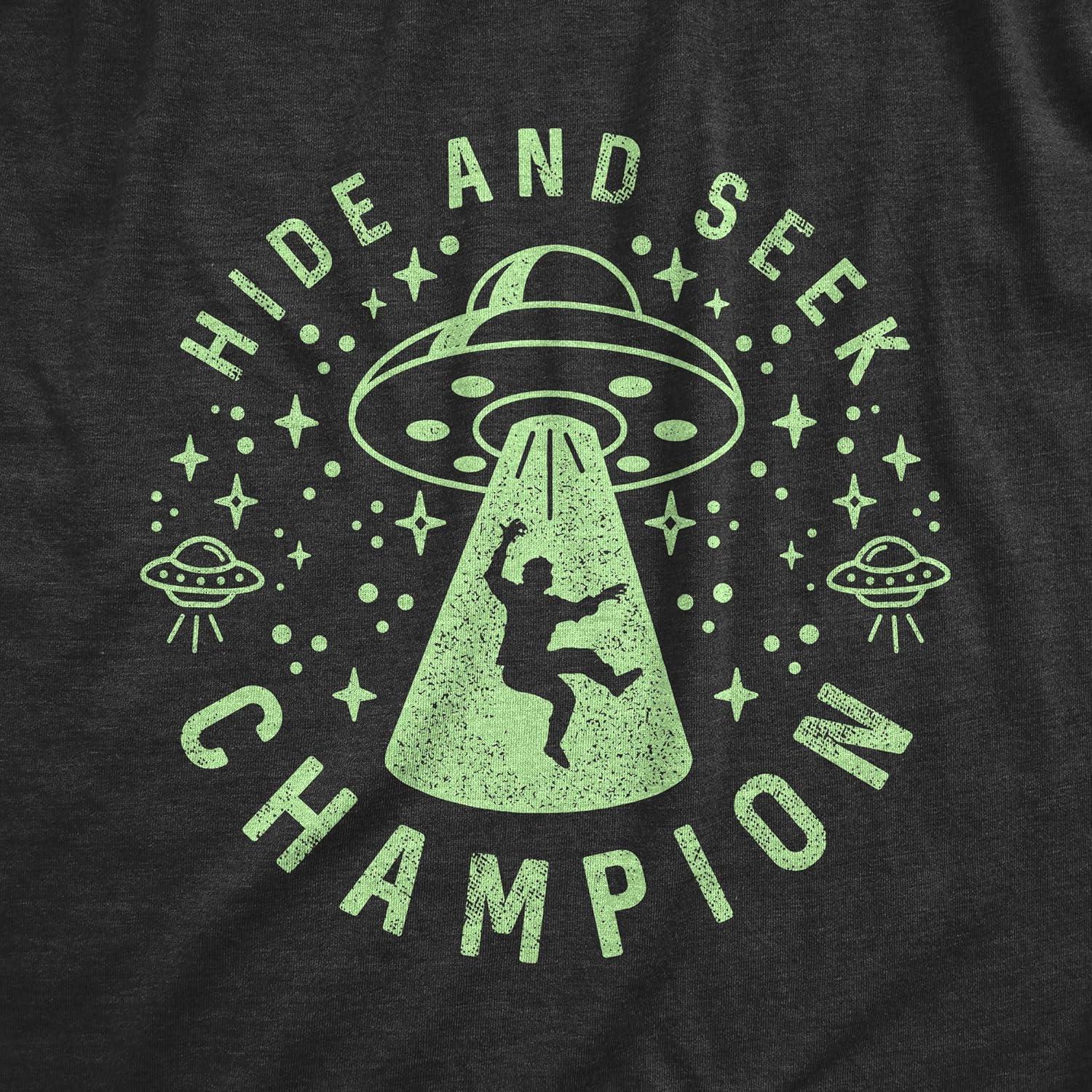 imageMens Hide and Seek Champion Alien T Shirt Funny UFO Space Graphic Novelty TeeHeather Black