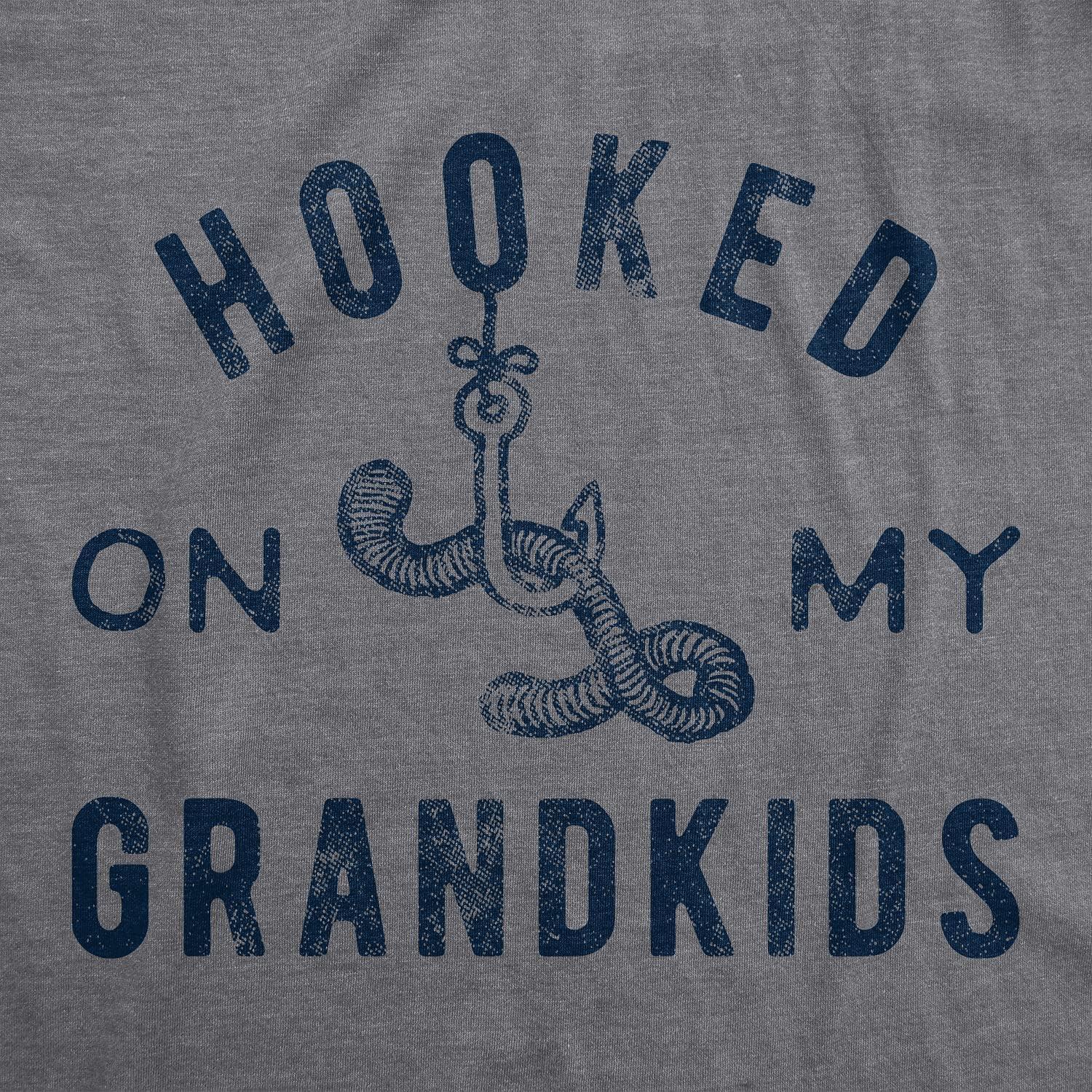 imageMens Hooked On My Grandkids T Shirt Funny Fishing Grandpa Novelty Graphic TeeDark Heather Grey Hooked Grandkids