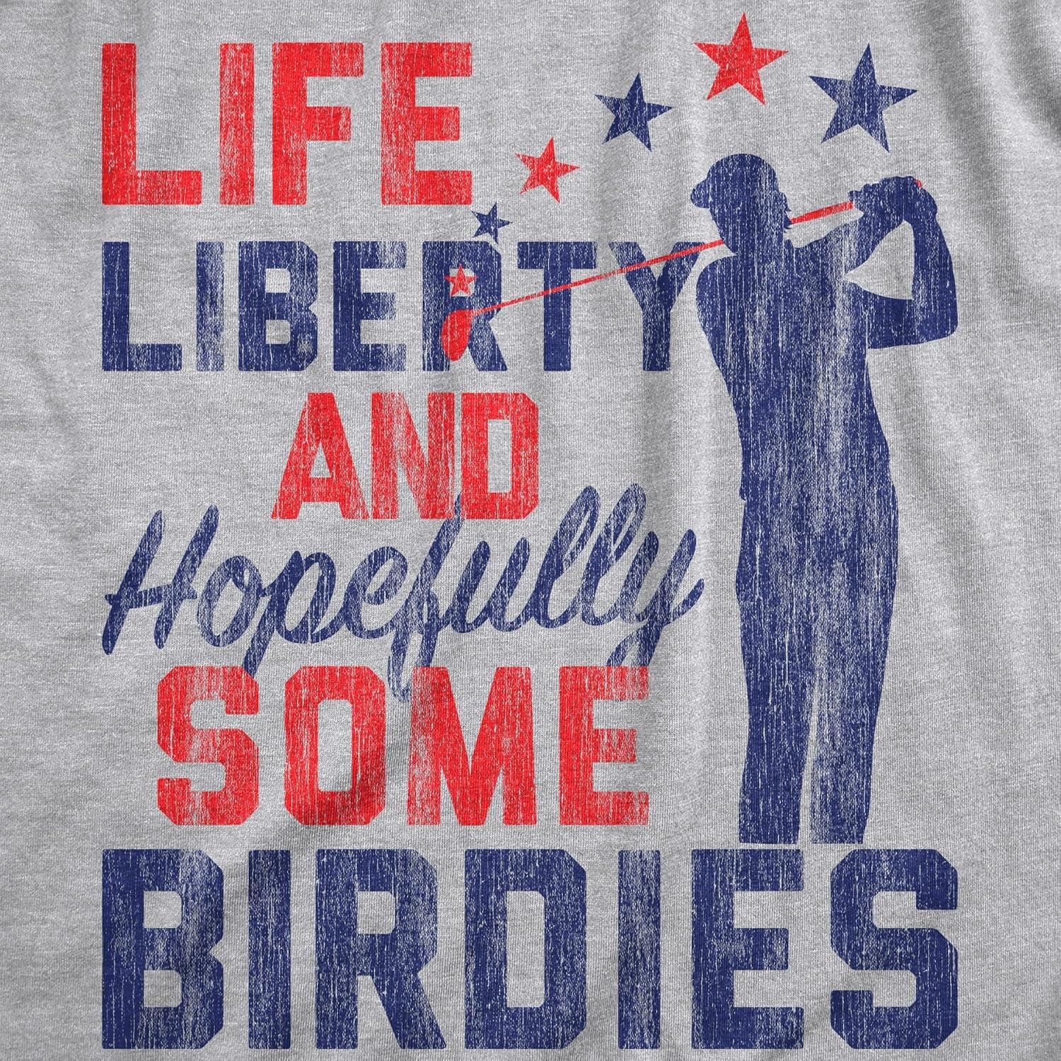 imageMens Life Liberty Hopefully Some Birdies T Shirt Funny Golf Tee Cool USA Golfing GiftLight Heather Grey