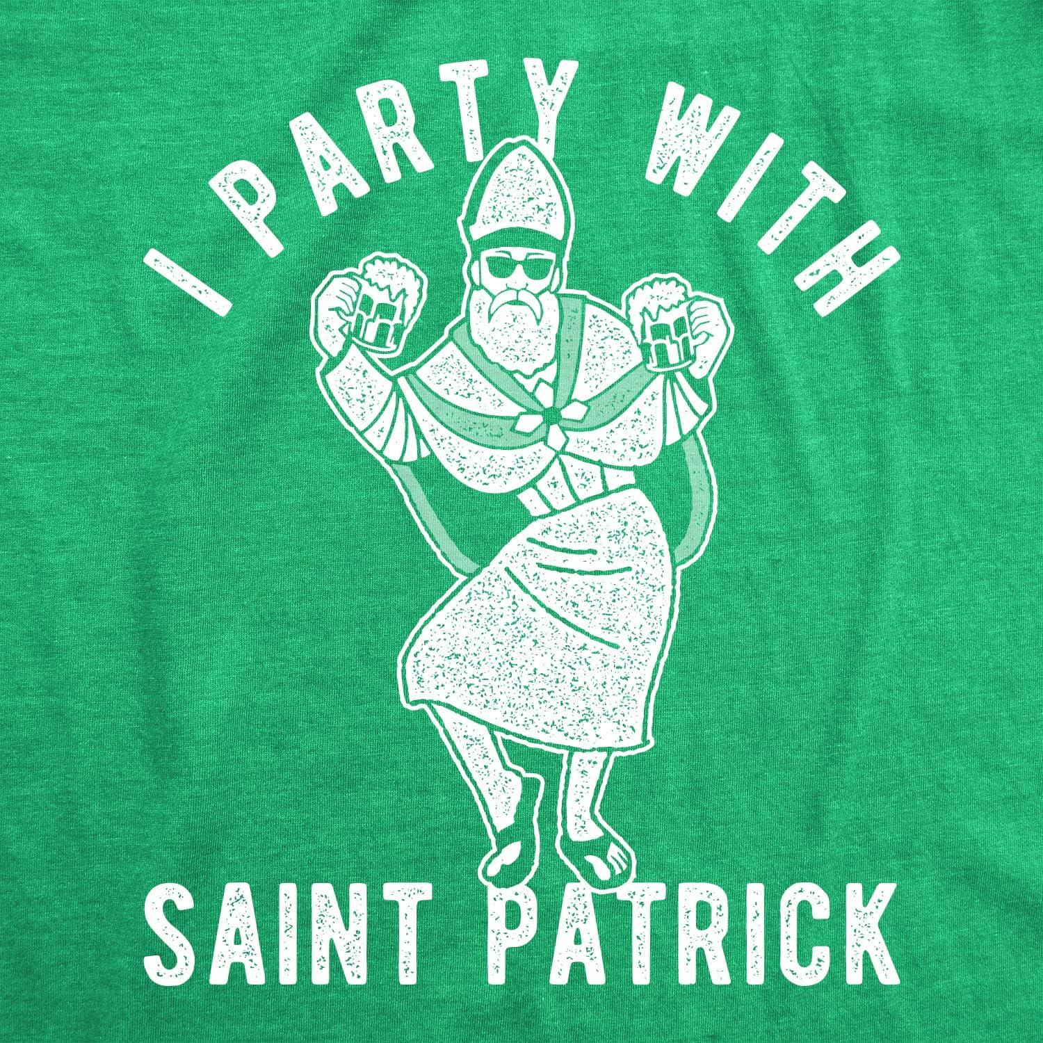 imageMens Party with St Patrick T Shirt Funny Saint Patricks Day Parade Drinking Shenanigans OutfitHeather Green