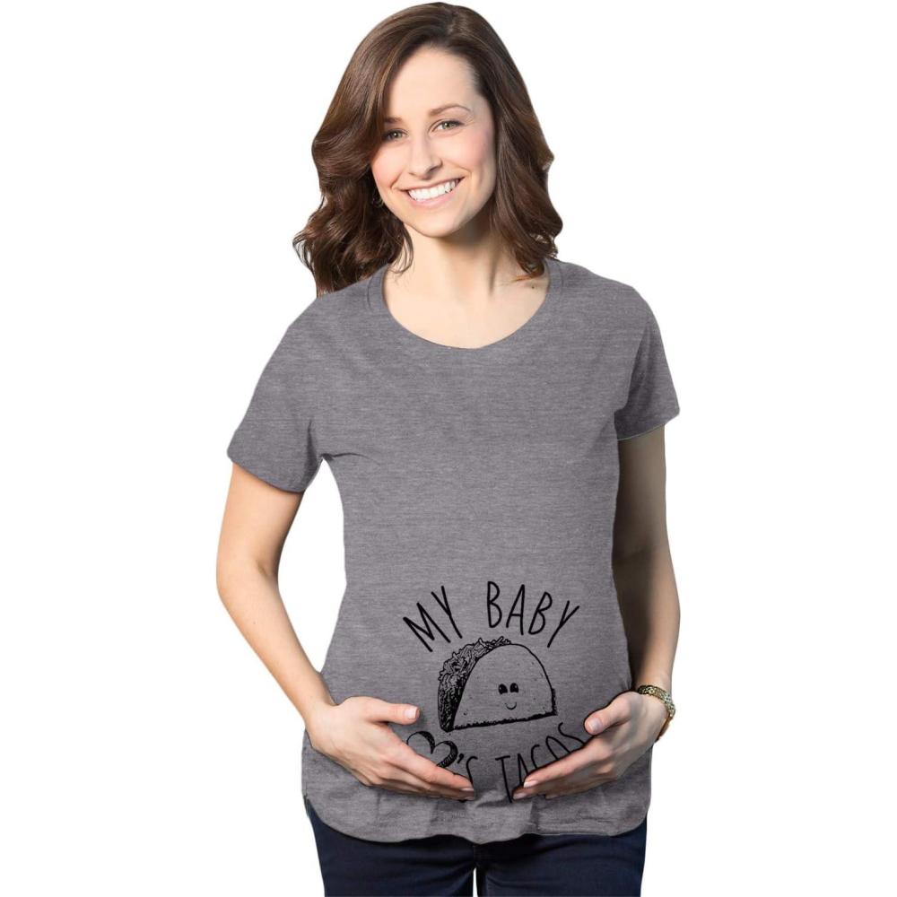 imageMaternity My Baby Loves Tacos Funny T Shirt Cute Announcement Pregnancy Bump TeeDark Heather Grey